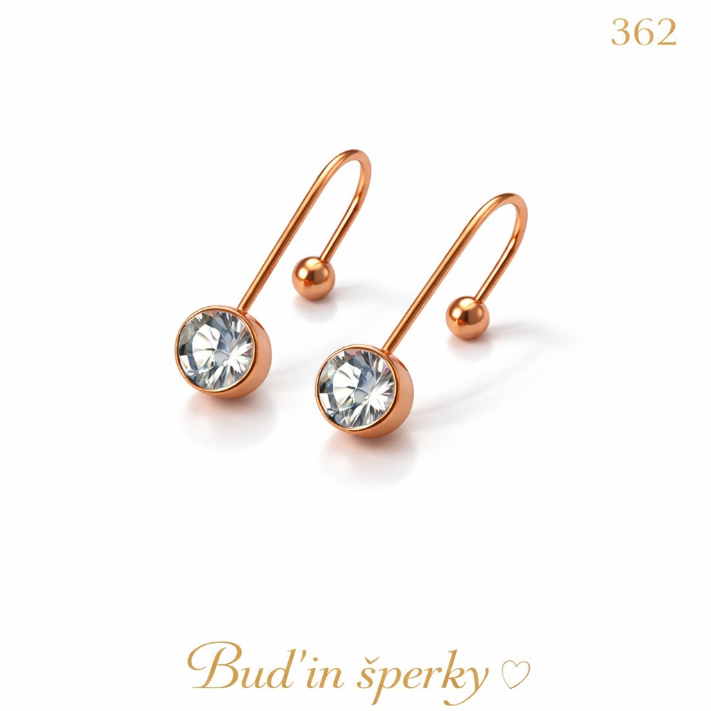 362 visací náušnice rose gold na šroubek